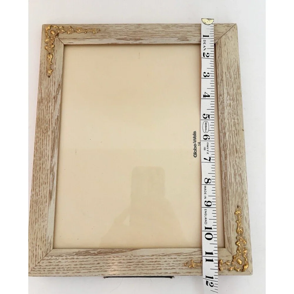 Vintage Wood Grain Frame Whitewashed With Gold Design On Corners 10x12 Frame